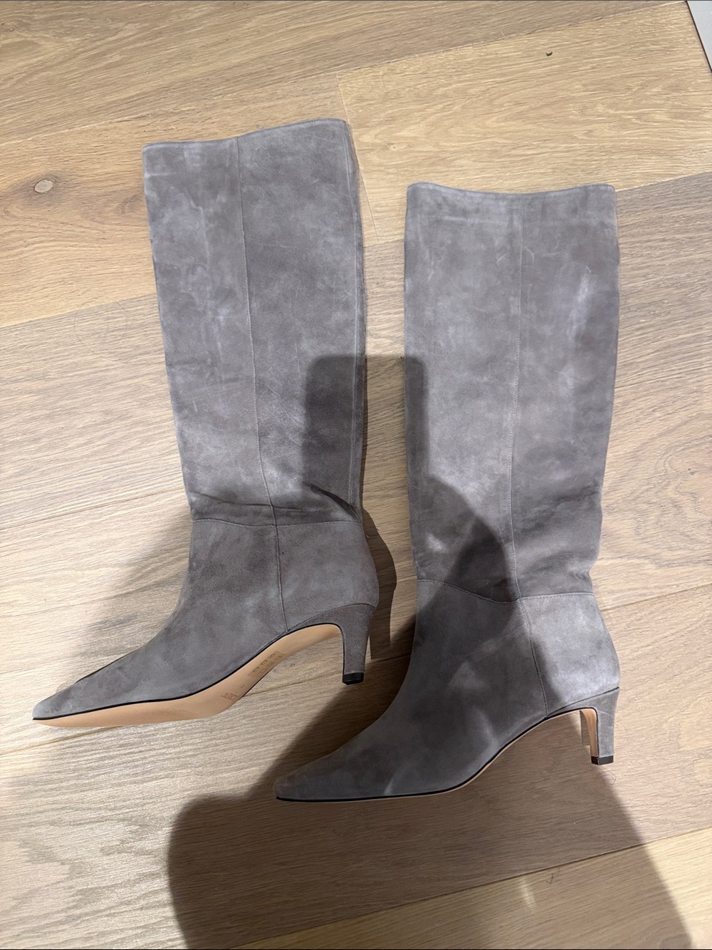 J. Crew Gray Suede Pointed-Toe Mid-Calf Boots